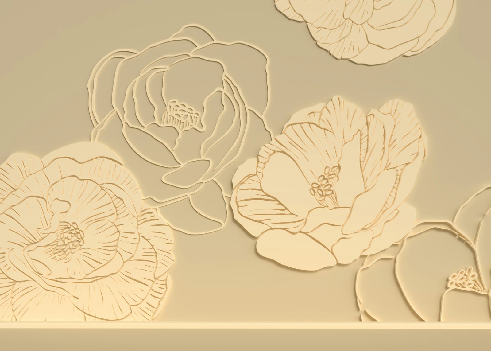 A raised floral pattern in a cream surface