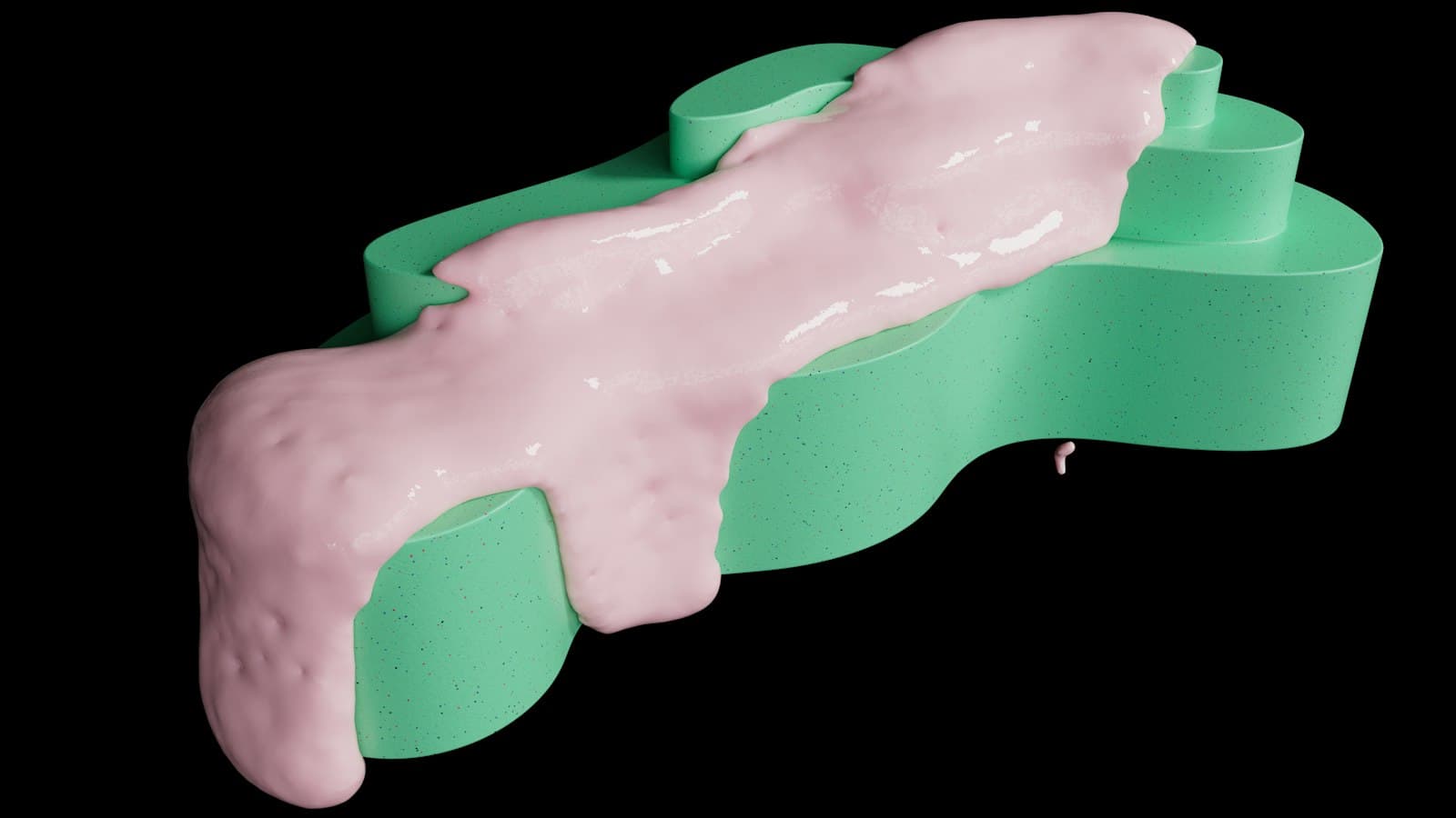 A pink pour running over a green form