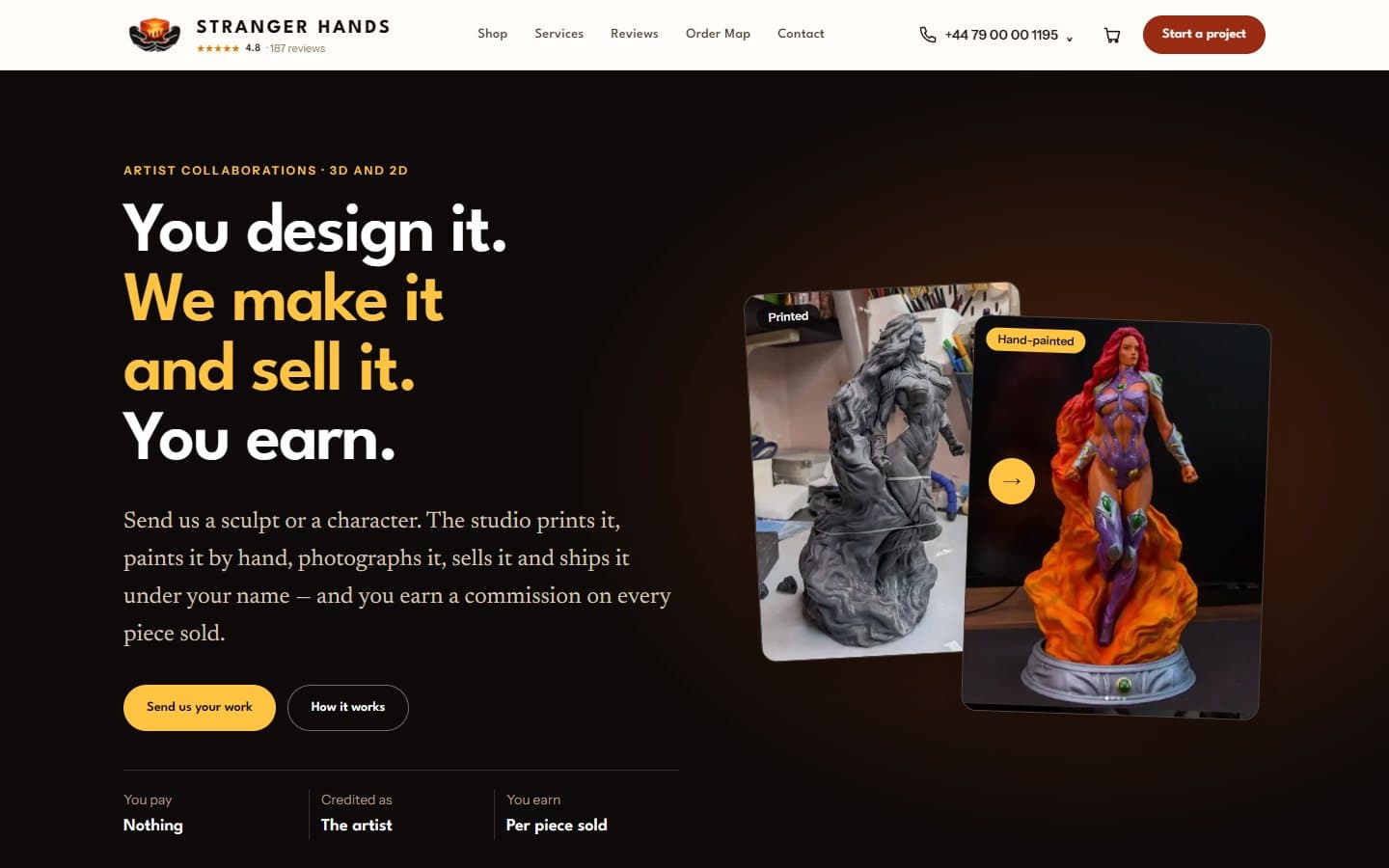 The Stranger Hands artist collaboration page on a desktop screen