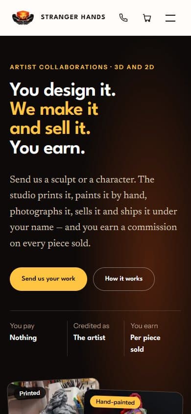 The artist collaboration page on a phone