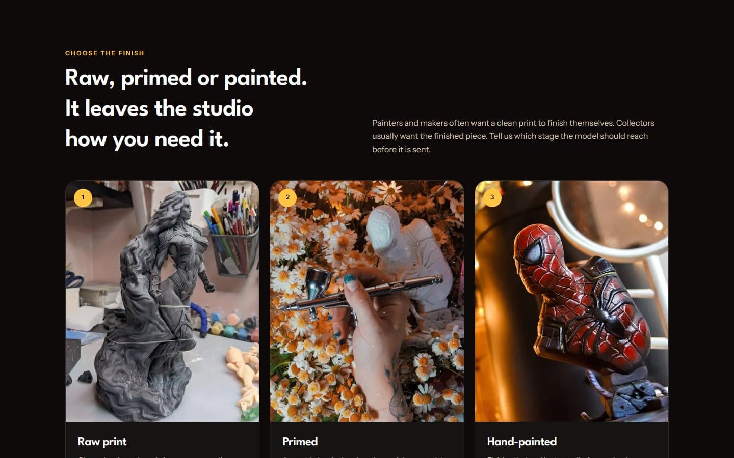 The finish options section of the resin printing page