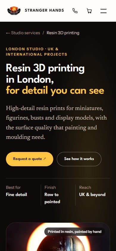 The resin printing page on a phone