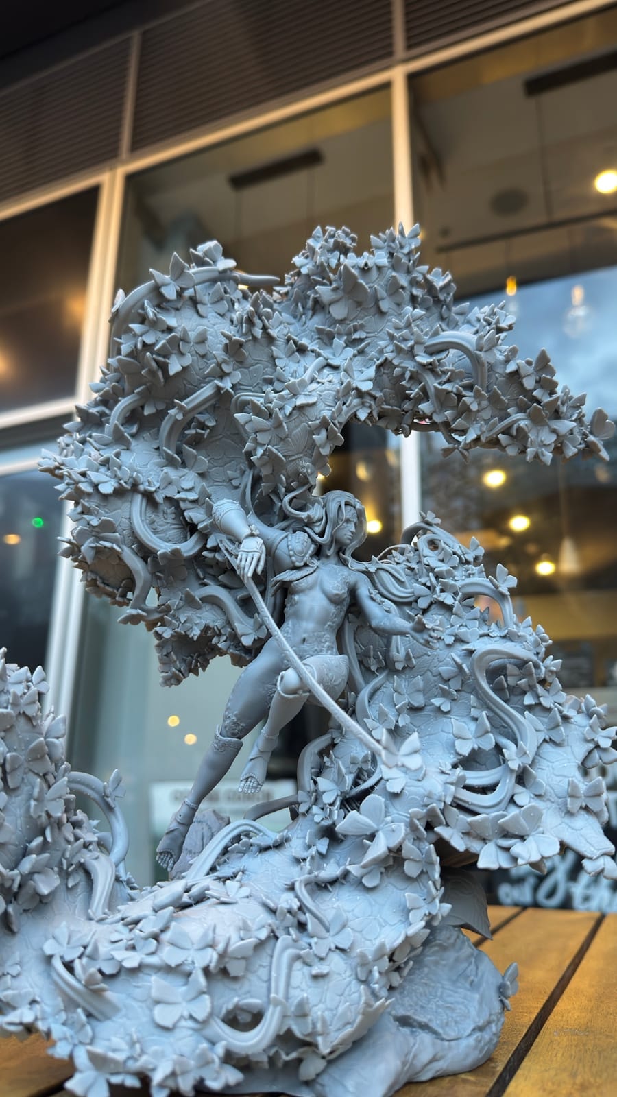 Detail of the leaves and figure on the unpainted resin diorama