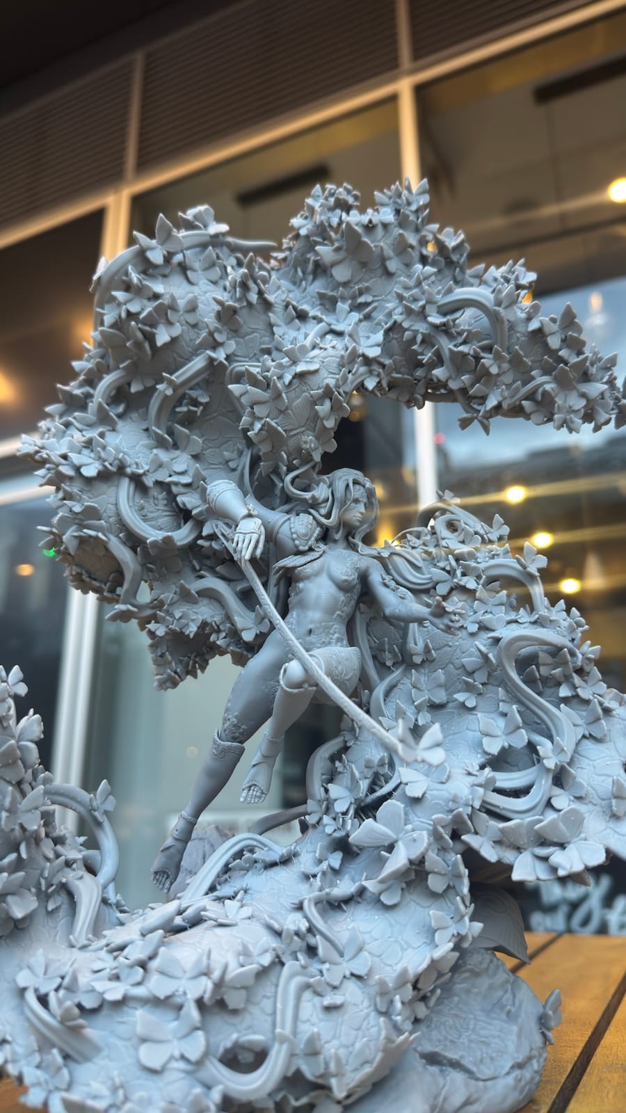 The large unpainted resin diorama from the front, in the studio