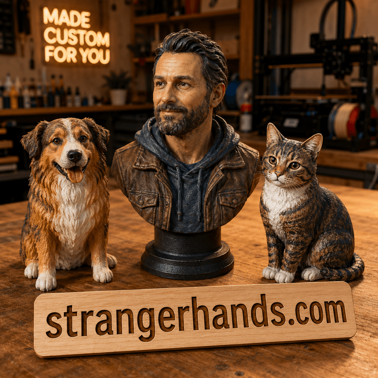 A custom sculpted and handpainted portrait bust