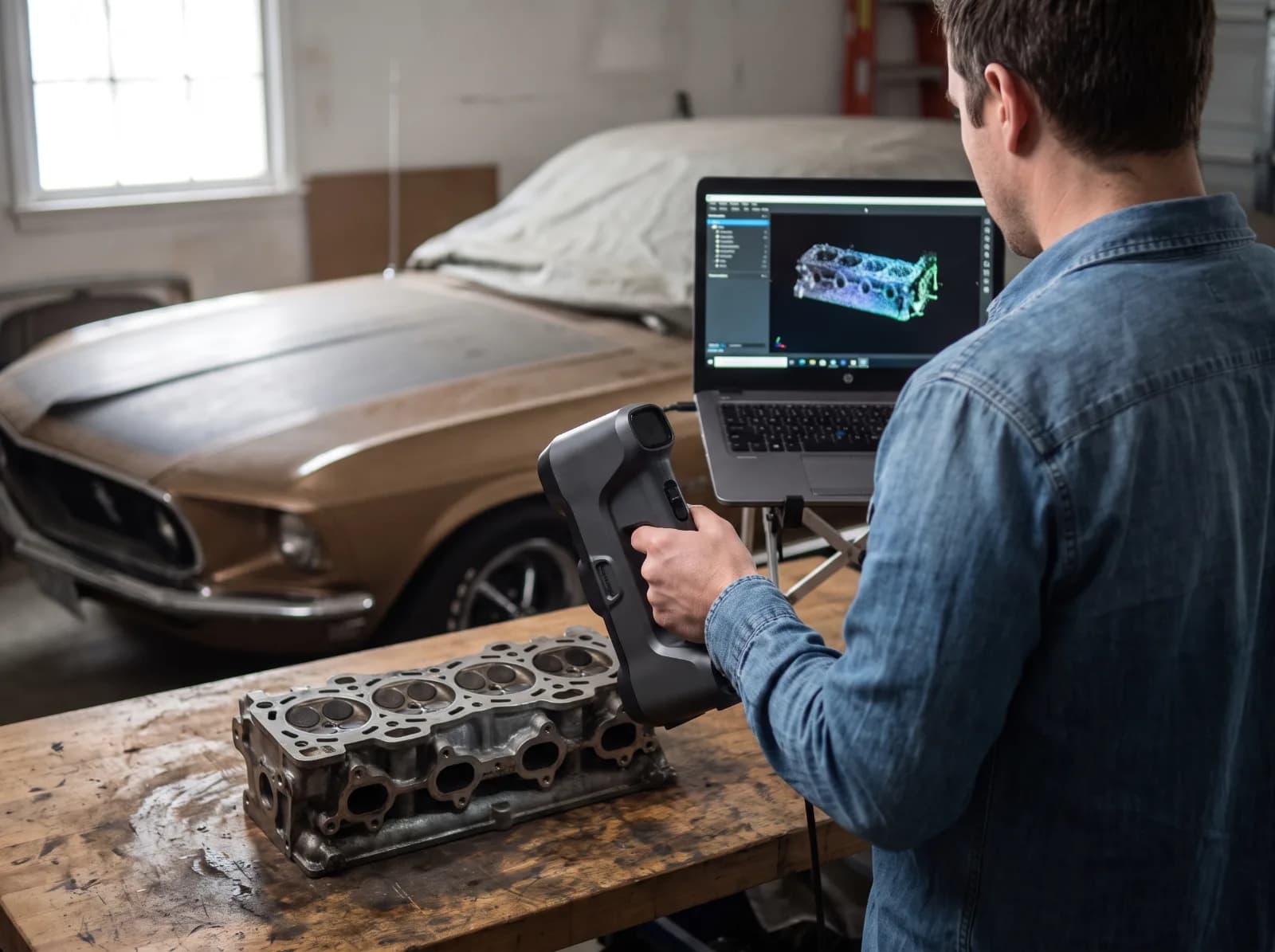 3D scanning an engine part in a customer's garage