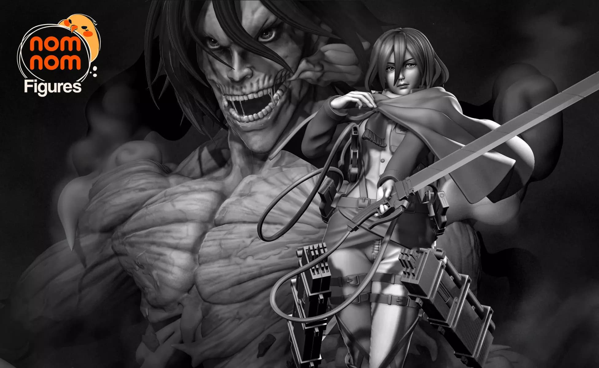 Mikasa and Attack Titan, Attack on Titan — Nom Nom Figures — Resin 3d Print