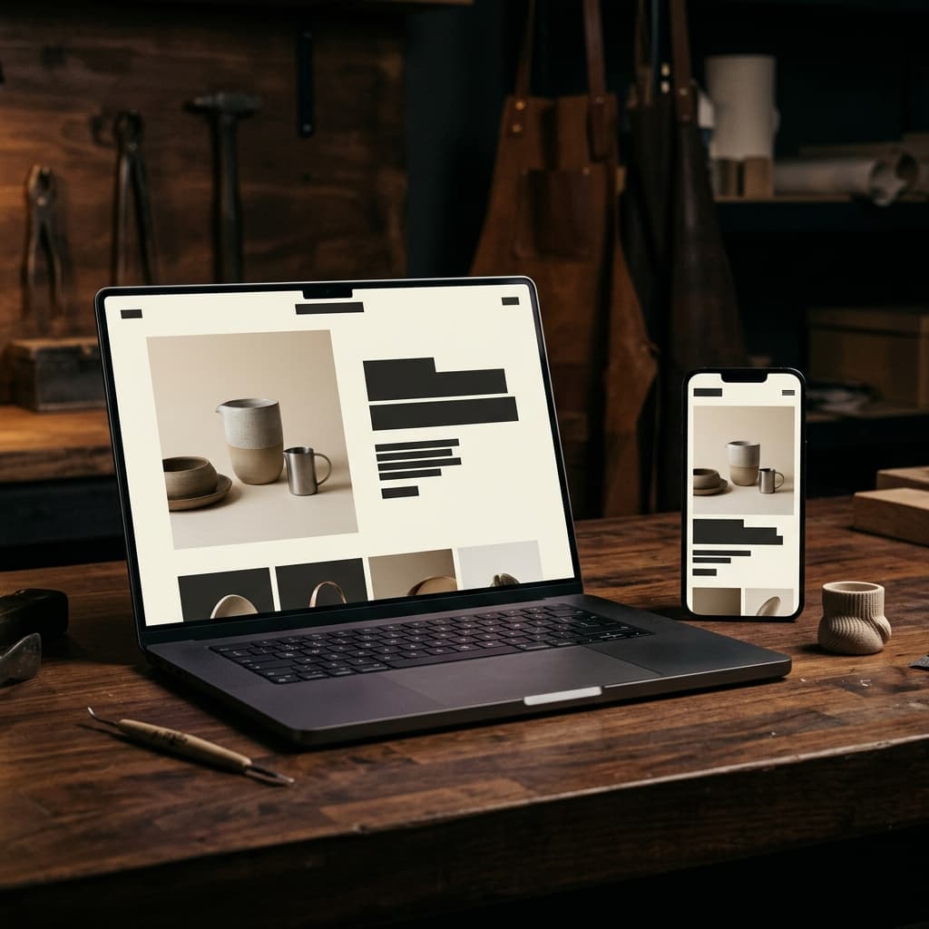 Concept illustration of a coordinated desktop and mobile business website