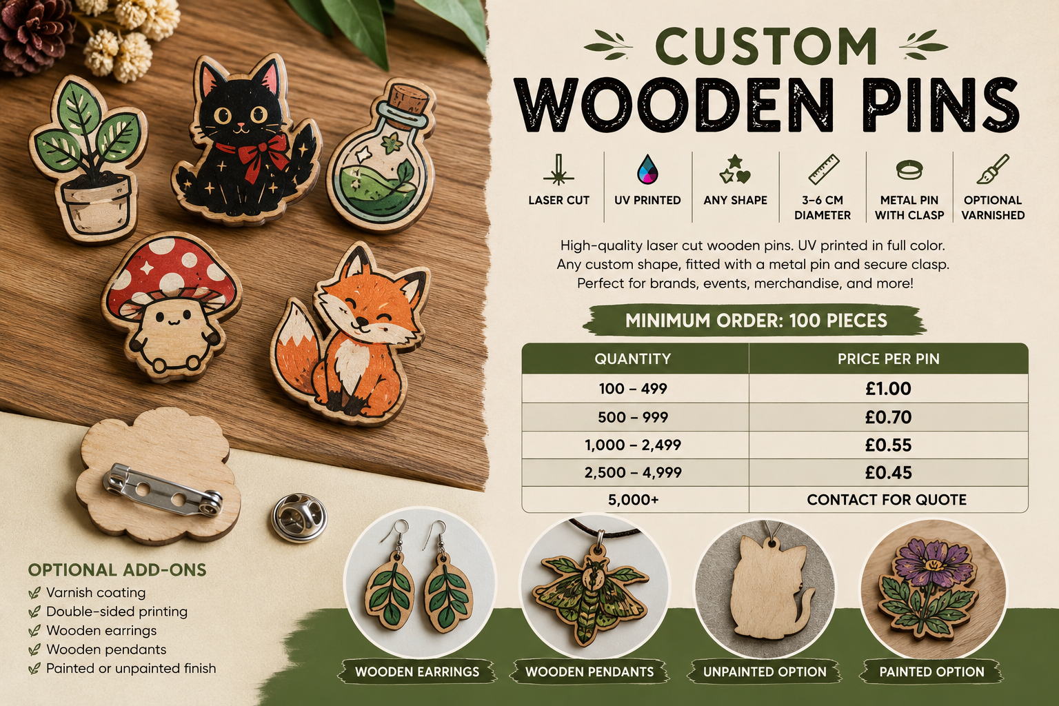Custom Wooden Pins and Badges London / UK