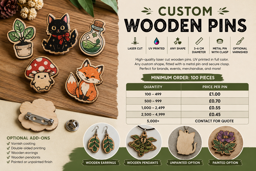 Custom Wooden Pins and Badges London / UK